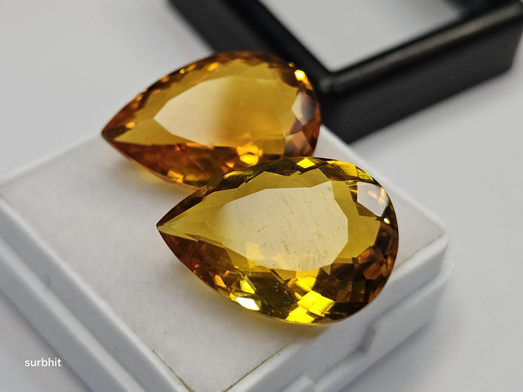 Certified Pear Cut Yellow Citrine Gemstones – 18-19 Ct Loose Pair for Jewelry