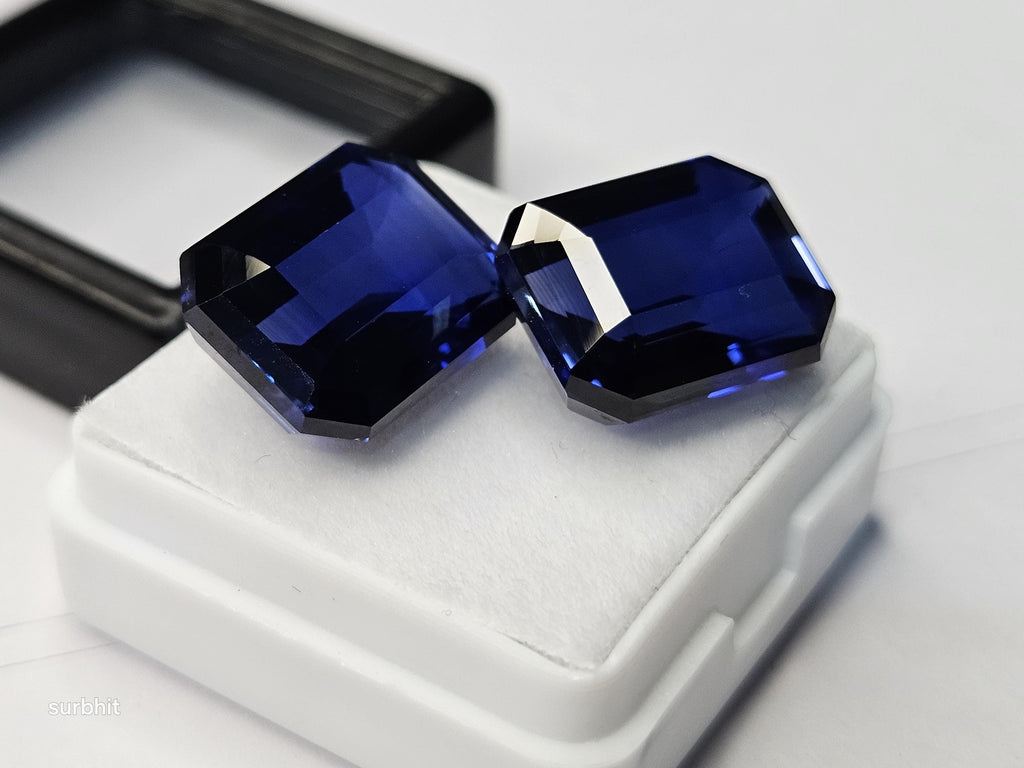 Emerald Cut Blue Tanzanite Pair, 27-28 ct, Loose Gemstones