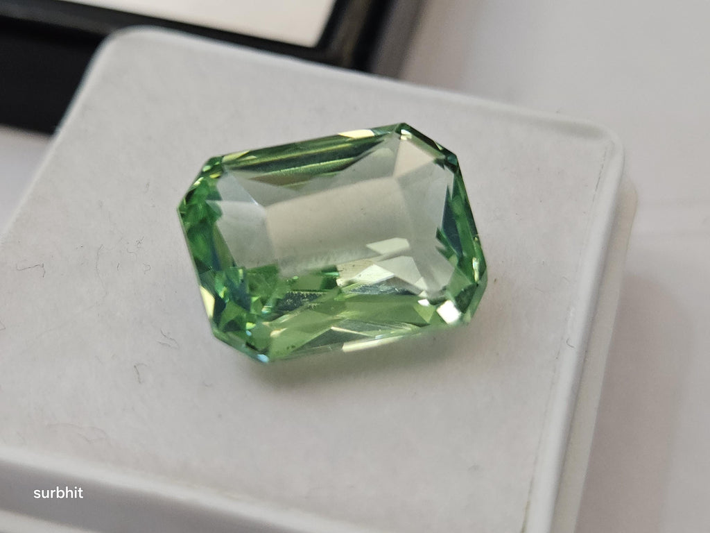 Mint Green Tourmaline Emerald Cut Gemstone – 8-9 Ct Certified Loose Stone for Jewelry Making