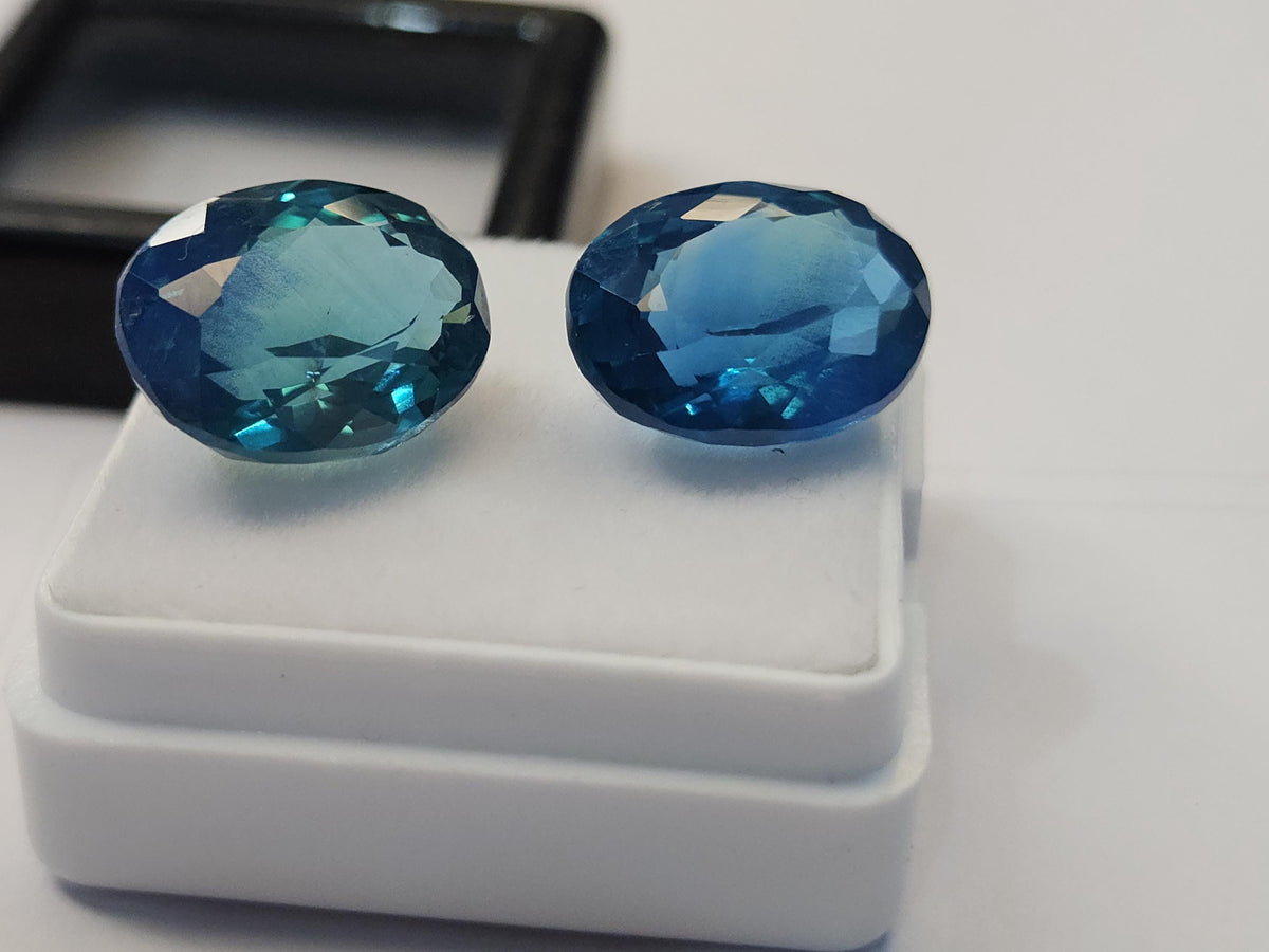 Ocean Blue Paraiba Tourmaline Oval Gemstone, 17-18 Carat Loose Stone (2 Pcs)