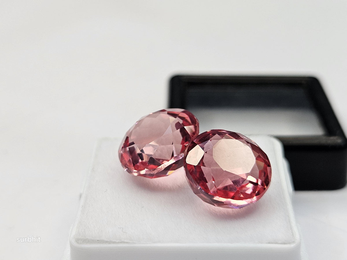 Padparadscha Sapphire Pair, 18-20 Ct Round Cut Loose Gemstones