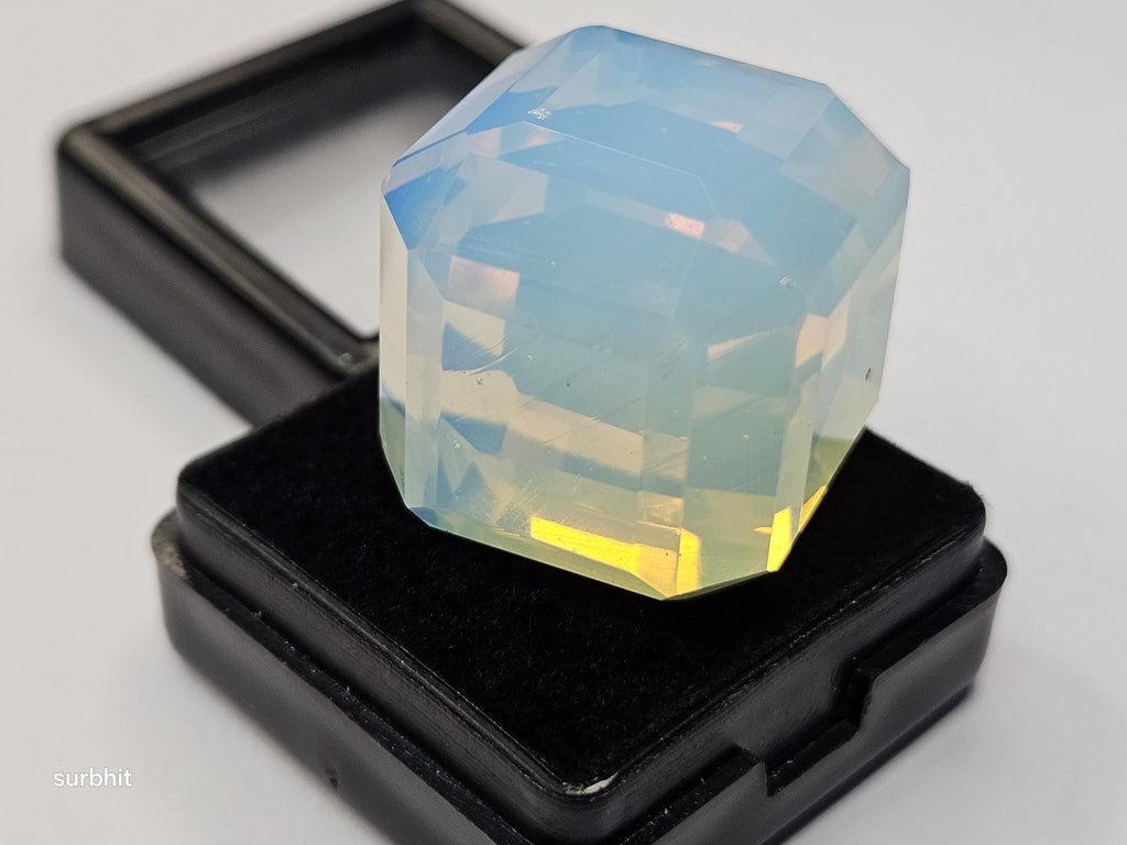 Lab Created Fire Opal Gemstone: 78+ Carat Cube Cut Welo Opal