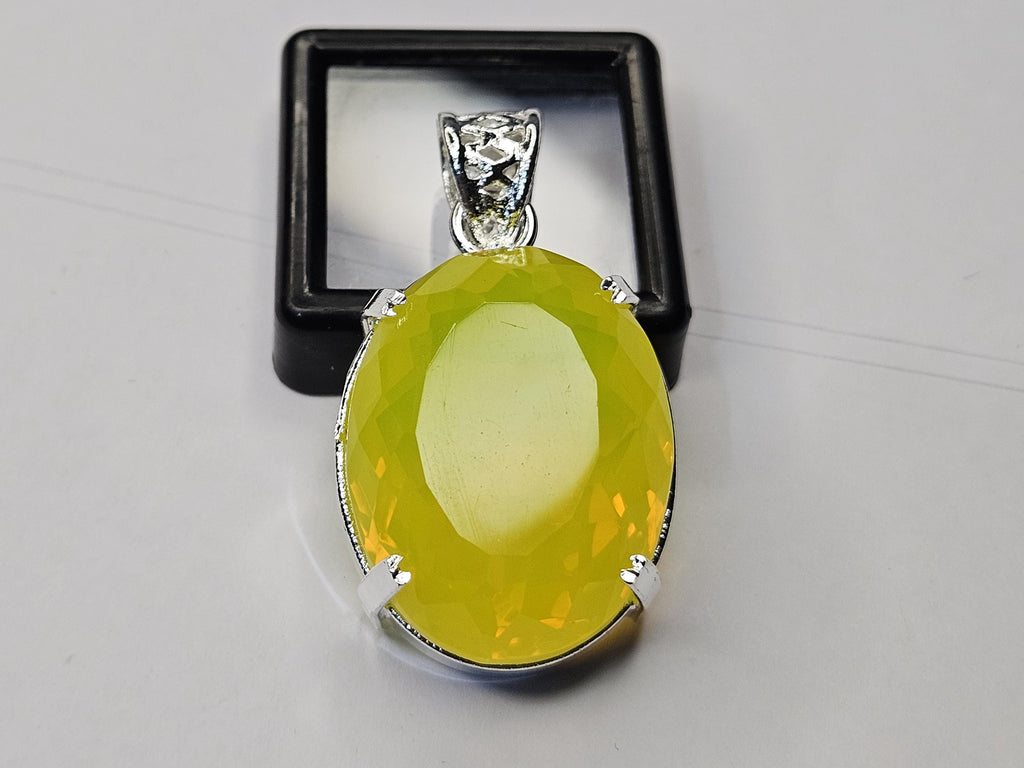 Yellow Opal Locket Pendant, Oval Cut Gemstone, Statement Necklace, Brazil Origin