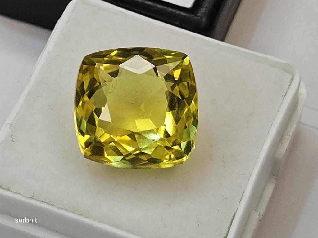 Certified Ceylon Yellow Sapphire Cushion Cut Gemstone (13-14 Ct) for Rings, Pendants