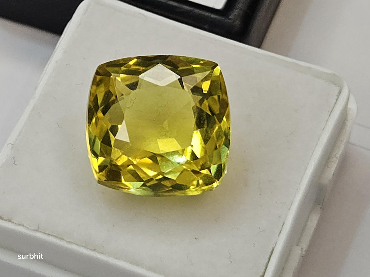 Certified Ceylon Yellow Sapphire Cushion Cut Gemstone (13-14 Ct) for Rings, Pendants