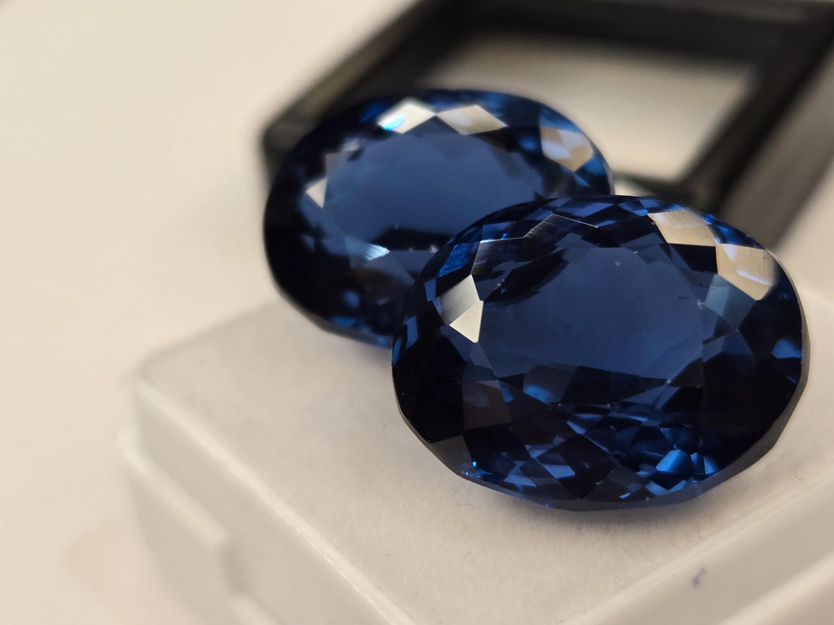 Teal Blue Tourmaline Pair, Oval Cut Gemstones, 30+ Carats