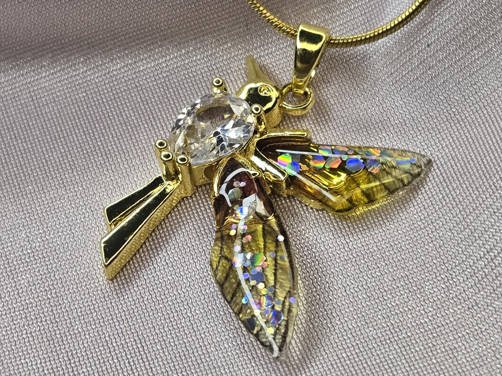Gold Dragonfly Necklace, Crystal Enamel Wings, Nature Inspired Jewelry, Minimalist Whimsical Pendant