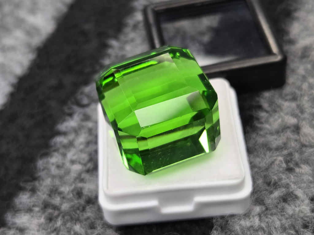 Cube Cut Green Topaz Gemstone, Lab Created, 70+ Carats