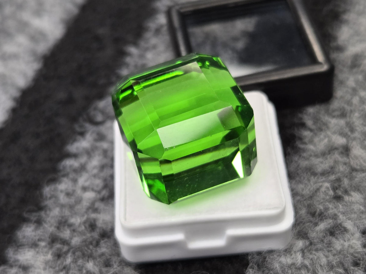 Cube Cut Green Topaz Gemstone, Lab Created, 70+ Carats