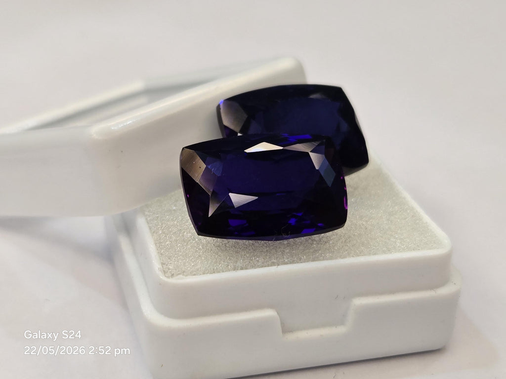 Certified Blue Tanzanite Gemstones, 26-27 Ct Cushion Cut Matching Pair for Jewelry Making