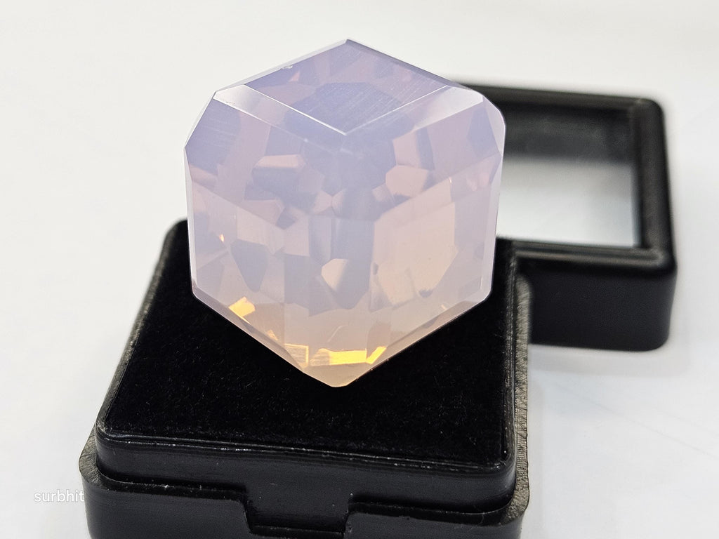 Lab Created Pink Opal Gemstone, Cube Cut (65-67 Ct, 19mm)