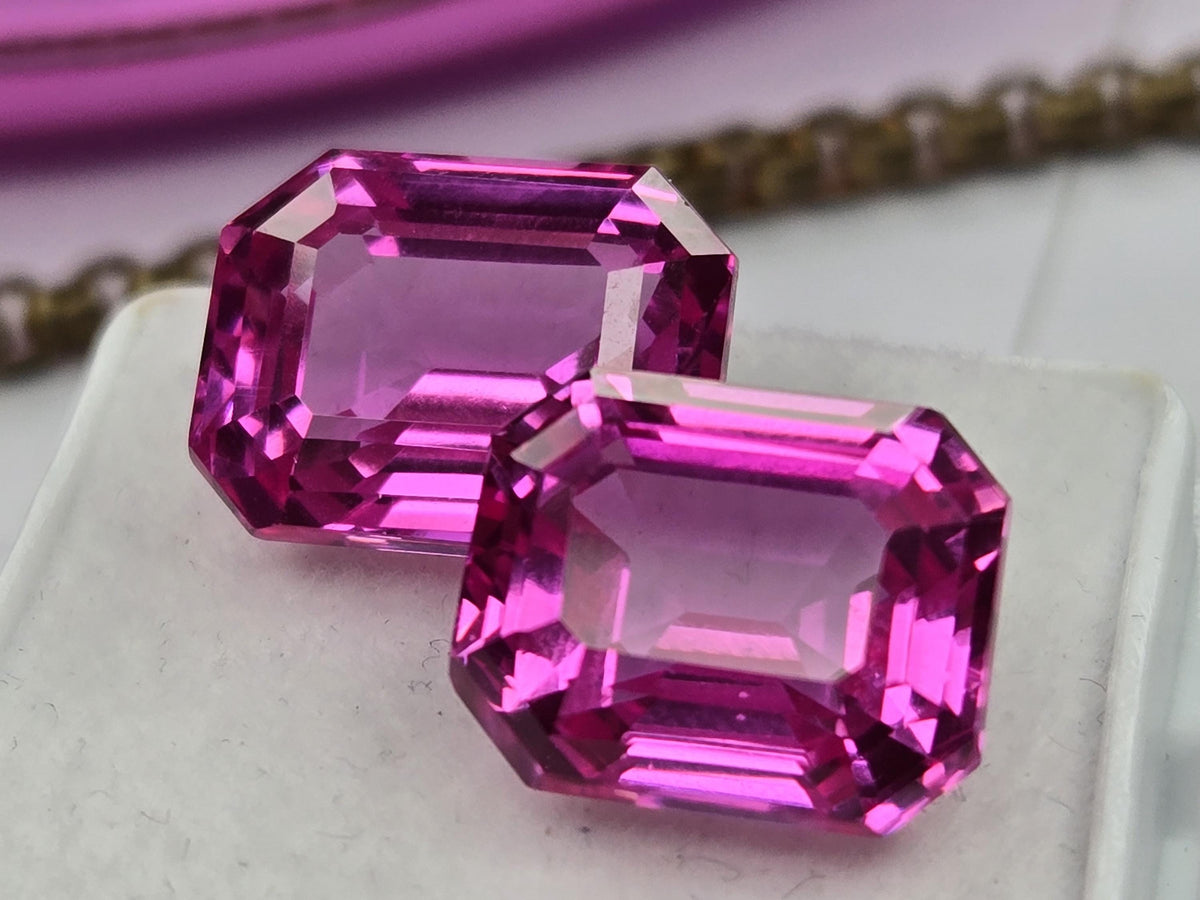 Certified Natural Light Pink Sapphire 15–16 Ct Emerald Cut Matching Pair Loose Gemstones for Earrings, Rings & Jewelry Making