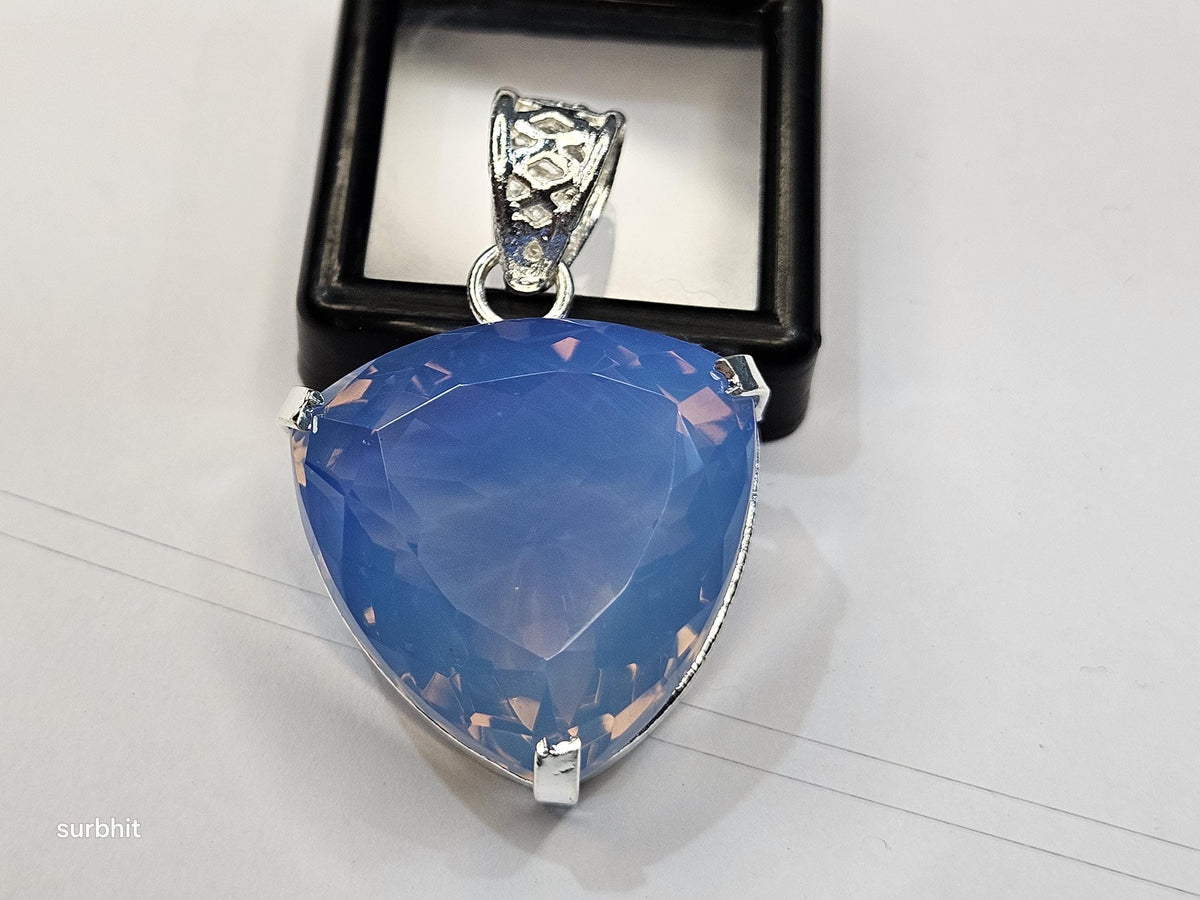 Lab-Created Blue Opal Locket Pendant, 66-67 ct Trillion Cut Gemstone