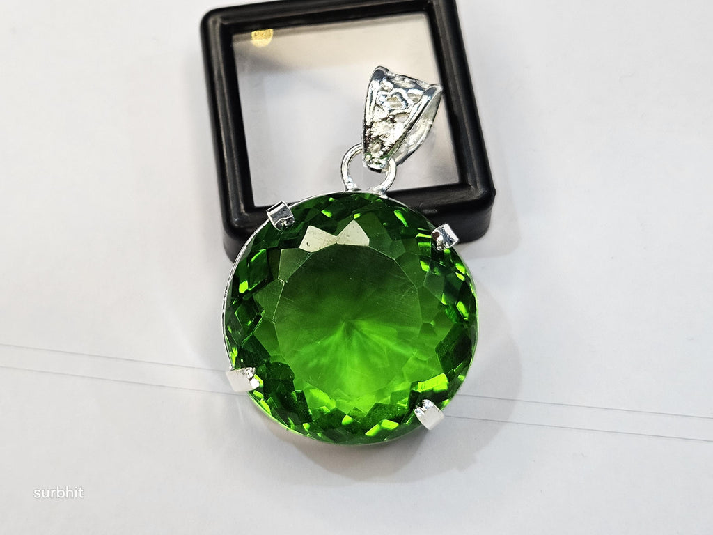 Lab-Created Green Topaz Pendant, Round Cut (80-81 Ct) Certified