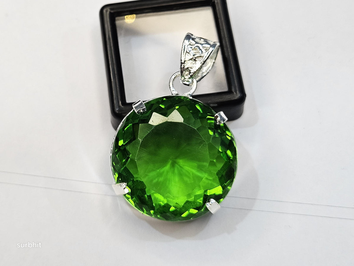 Lab-Created Green Topaz Pendant, Round Cut (80-81 Ct) Certified
