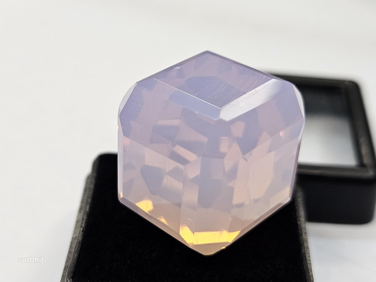 Lab Created Pink Opal Gemstone, Cube Cut (65-67 Ct, 19mm)