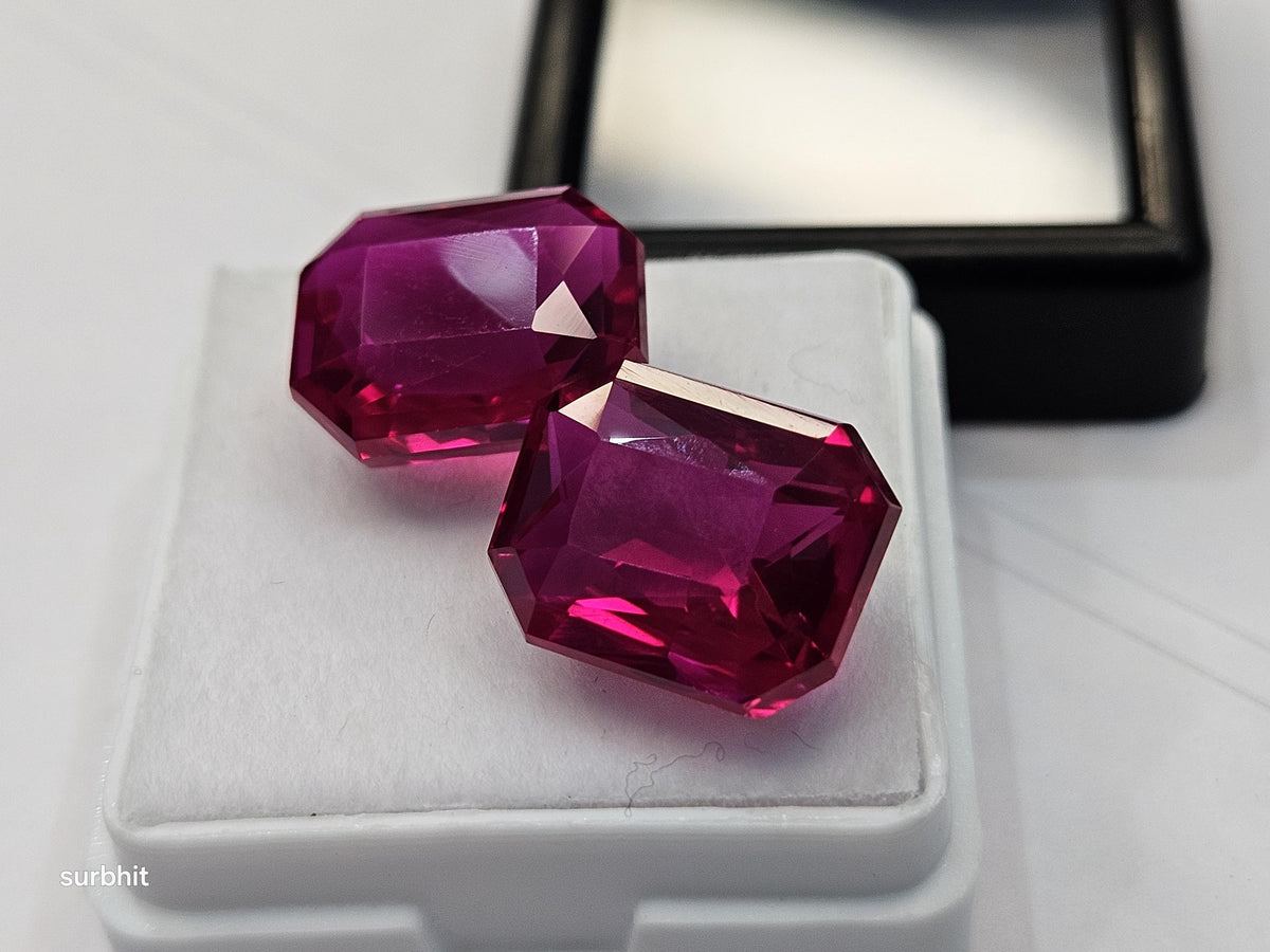 Pair Pink Ruby Gemstones, Mozambique Emerald Cut (21-22 Ct)