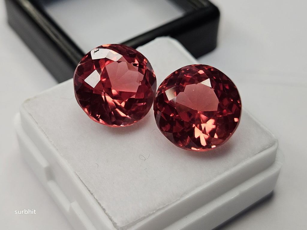 Padparadscha Sapphire Pair, 18 Ct Round Cut Loose Gemstones