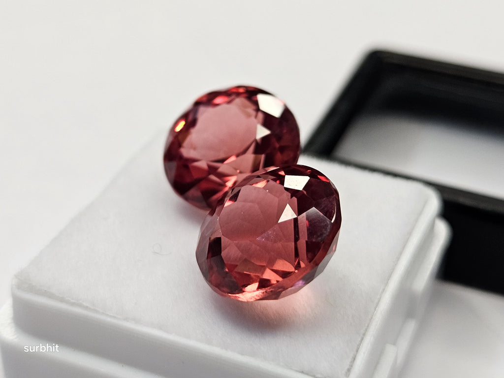 Padparadscha Sapphire Pair, 18 Ct Round Cut Loose Gemstones