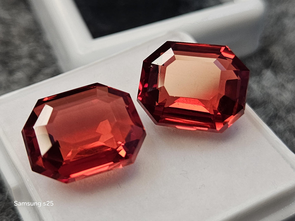 Natural Mozambique Ruby Pair, Emerald Cut, Red Gemstones (17-19 Ct)