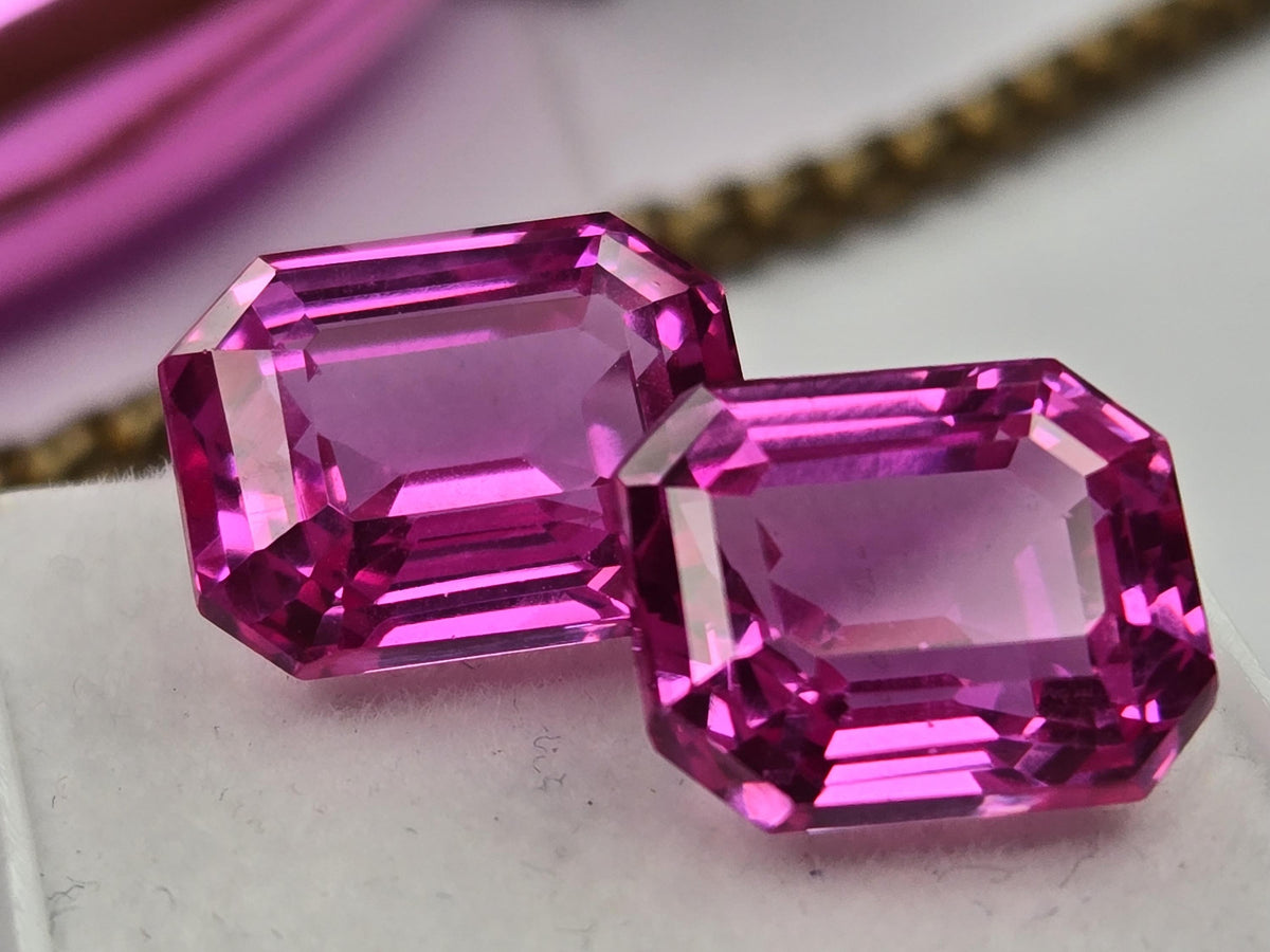 Certified Natural Light Pink Sapphire 15–16 Ct Emerald Cut Matching Pair Loose Gemstones for Earrings, Rings & Jewelry Making