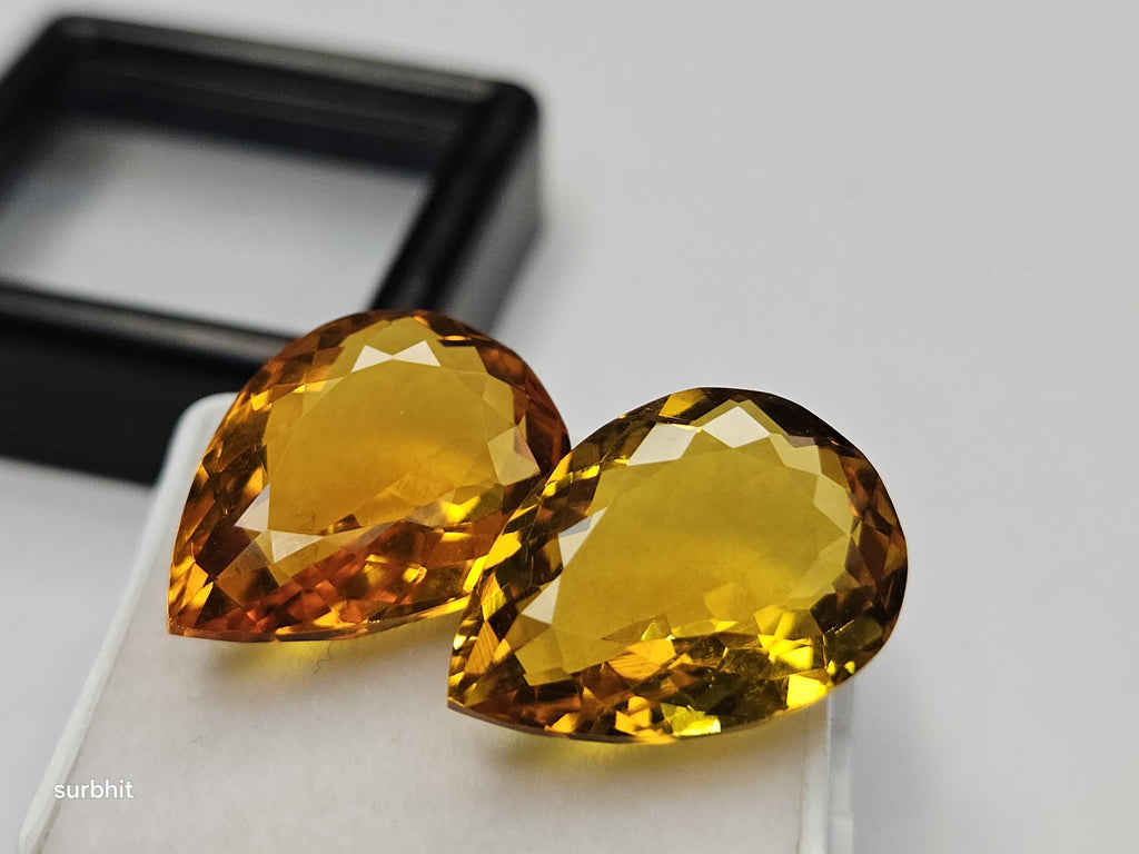 Certified Pear Cut Yellow Citrine Gemstones – 18-19 Ct Loose Pair for Jewelry