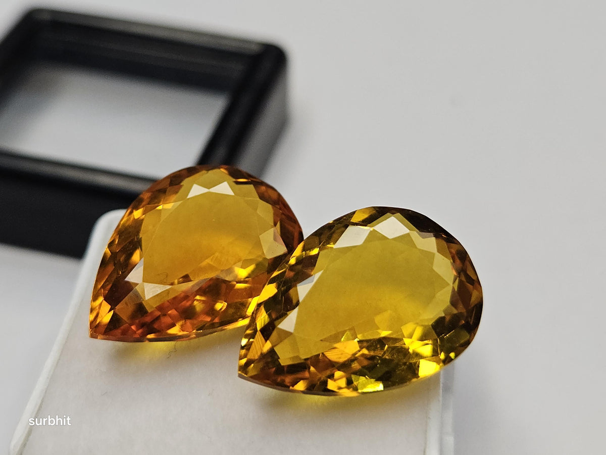 Certified Pear Cut Yellow Citrine Gemstones – 18-19 Ct Loose Pair for Jewelry