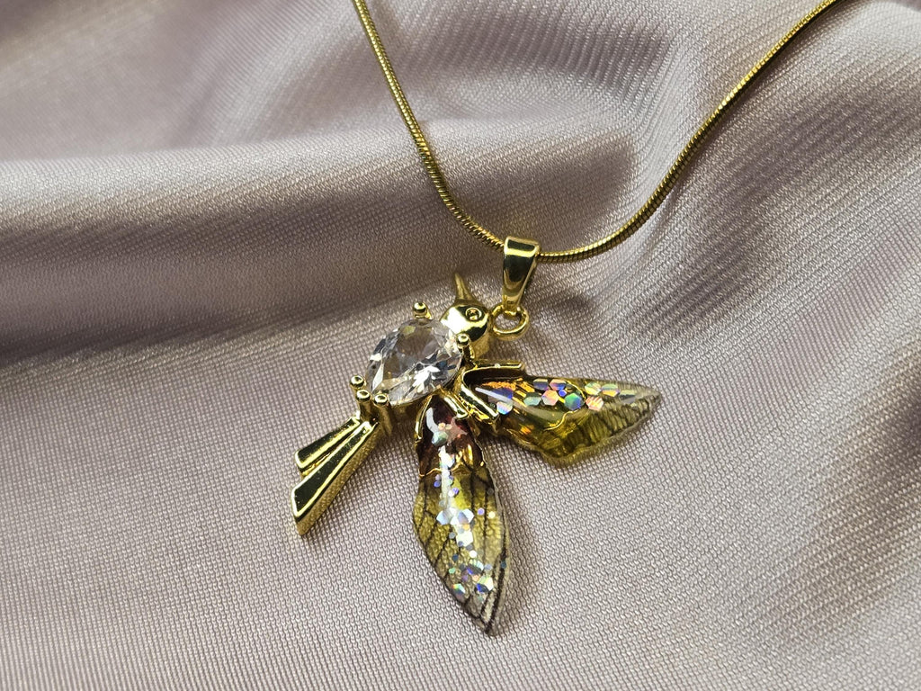 Gold Dragonfly Necklace, Crystal Enamel Wings, Nature Inspired Jewelry, Minimalist Whimsical Pendant