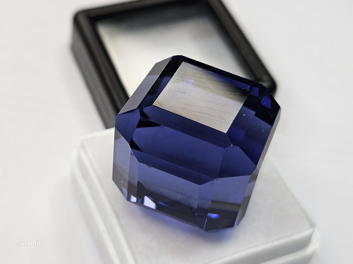 Blue Tanzanite Cube Cut Gemstone, 65 ct Faceted Stone