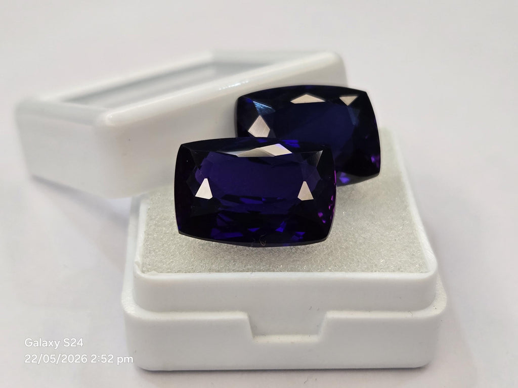 Certified Blue Tanzanite Gemstones, 26-27 Ct Cushion Cut Matching Pair for Jewelry Making