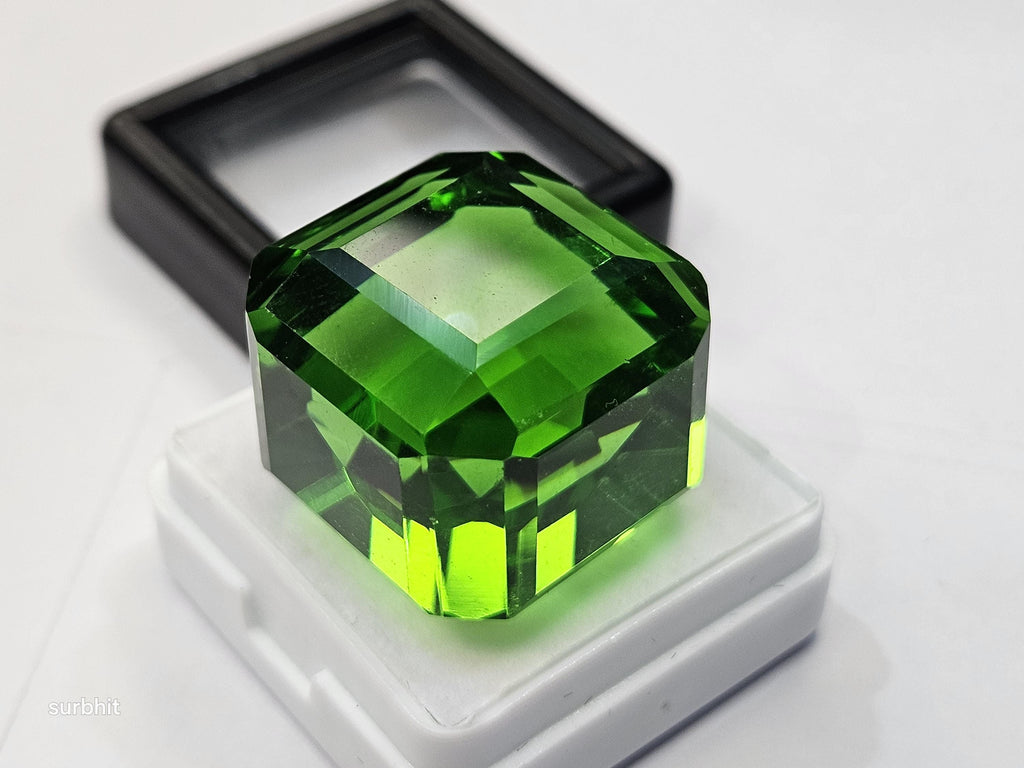 Cube Cut Green Topaz Gemstone, Lab Created, 72-74 Carats