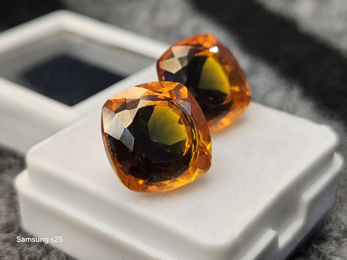 Pitambari Bi-Color  Sapphire Pair, Cushion Cut, 26-28 ct, Sri Lanka Origin