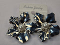 Large Silver Flower Statement Earrings with Pearl Center, 3D Metallic Botanical Studs