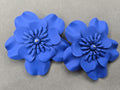 Matte Cobalt Blue 3D Flower Statement Earrings, Large Botanical Bloom Studs