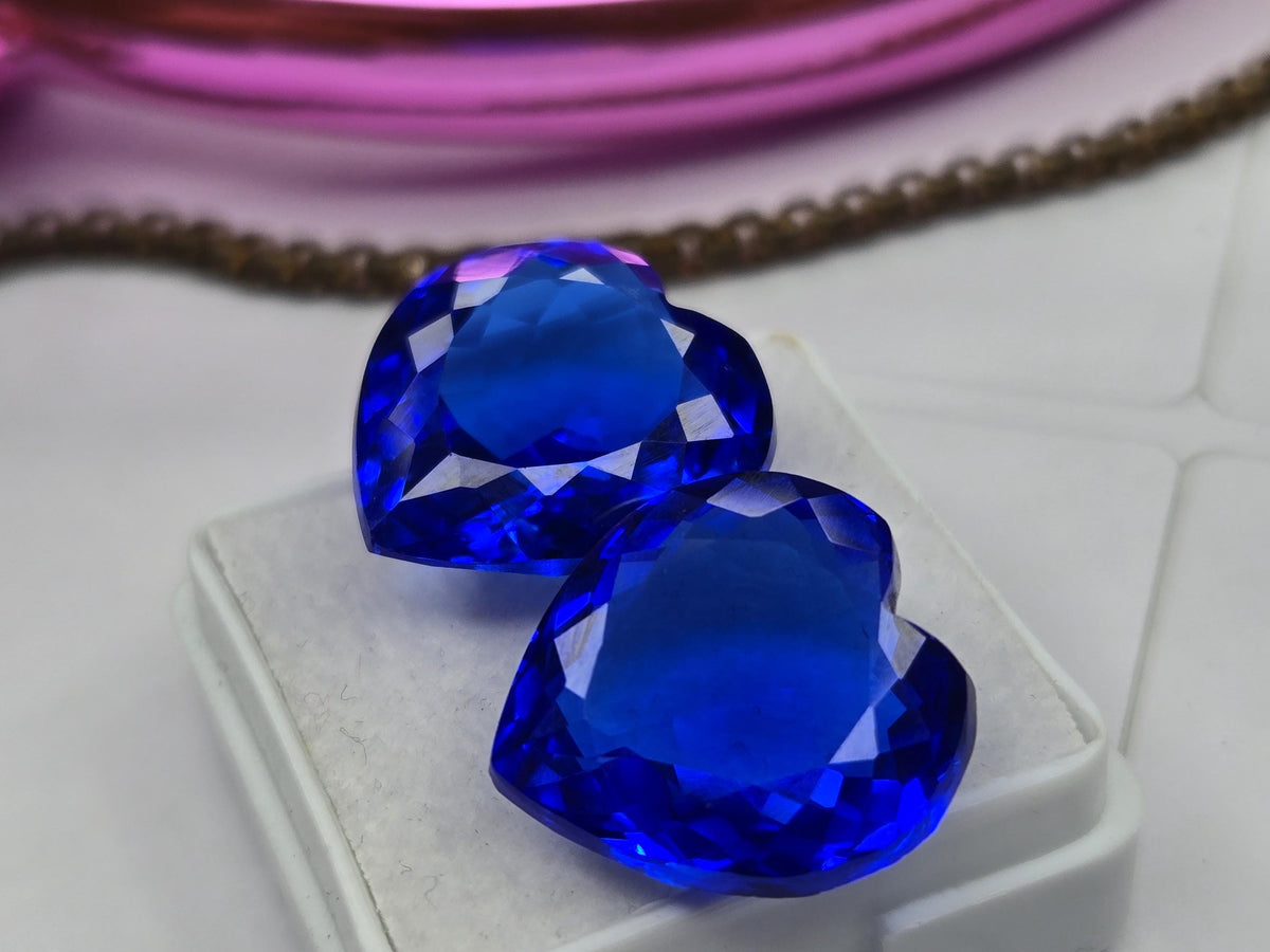 Certified Natural Royal Blue Sapphire 30+ Ct Heart Cut Matching Pair Loose Gemstones for Earrings, Rings & Jewelry Making