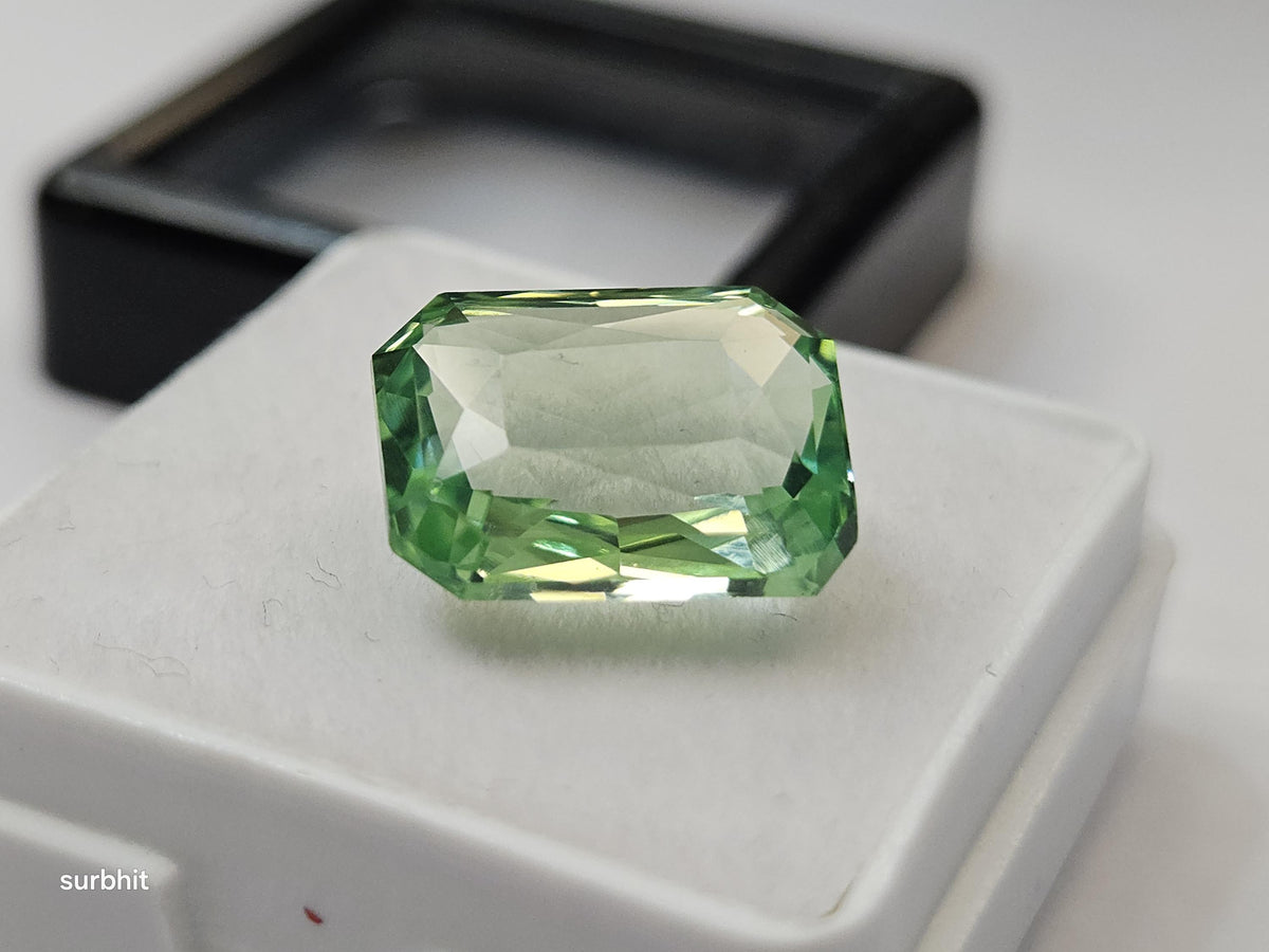 Mint Green Tourmaline Emerald Cut Gemstone – 8-9 Ct Certified Loose Stone for Jewelry Making