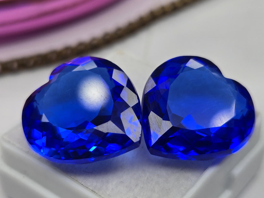 Certified Natural Royal Blue Sapphire 30+ Ct Heart Cut Matching Pair Loose Gemstones for Earrings, Rings & Jewelry Making