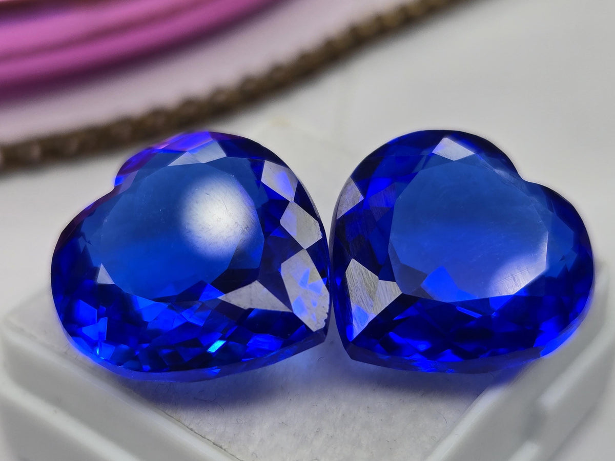 Certified Natural Royal Blue Sapphire 30+ Ct Heart Cut Matching Pair Loose Gemstones for Earrings, Rings & Jewelry Making