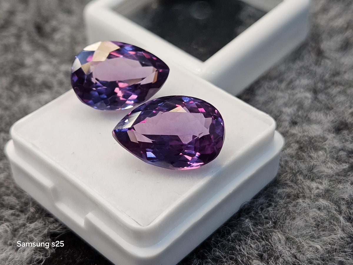 16-18 Ct Natural Brazilian Alexandrite Pair – Pear Cut Color-Change Loose Gemstones