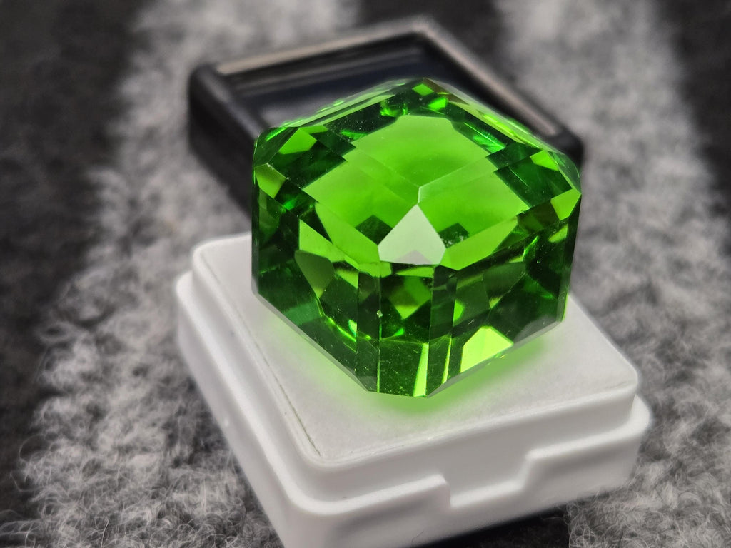 Cube Cut Green Topaz Gemstone, Lab Created, 70+ Carats