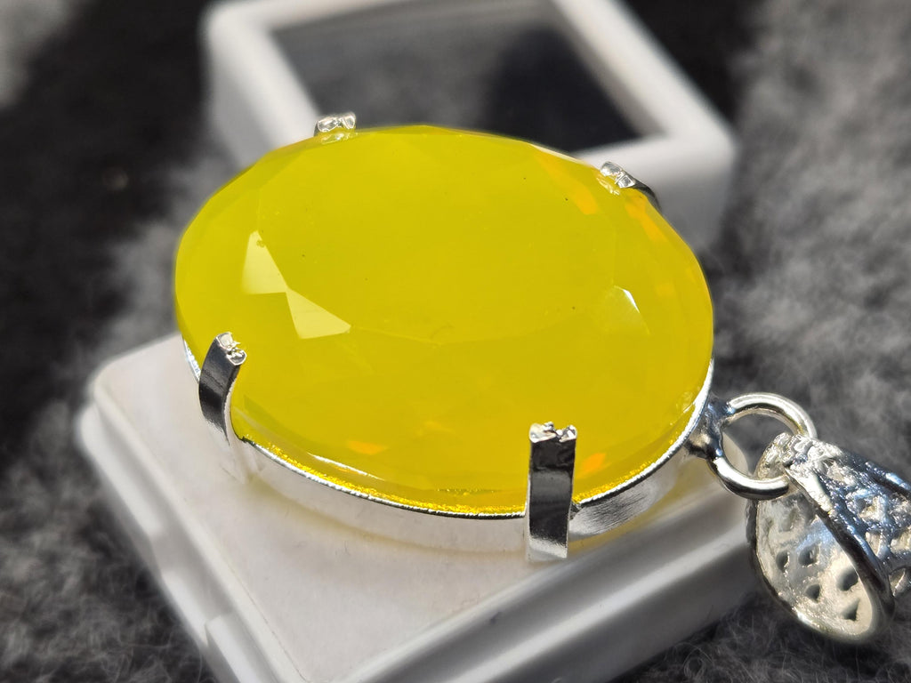 Yellow Opal Locket Pendant, Oval Cut Gemstone, 75-78 Ct Lab Created