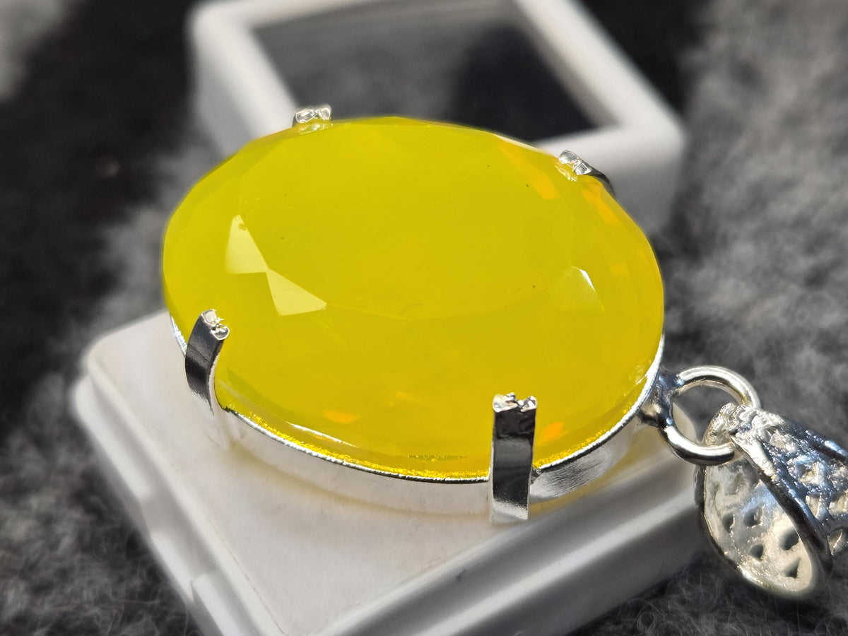 Yellow Opal Locket Pendant, Oval Cut Gemstone, 75-78 Ct Lab Created