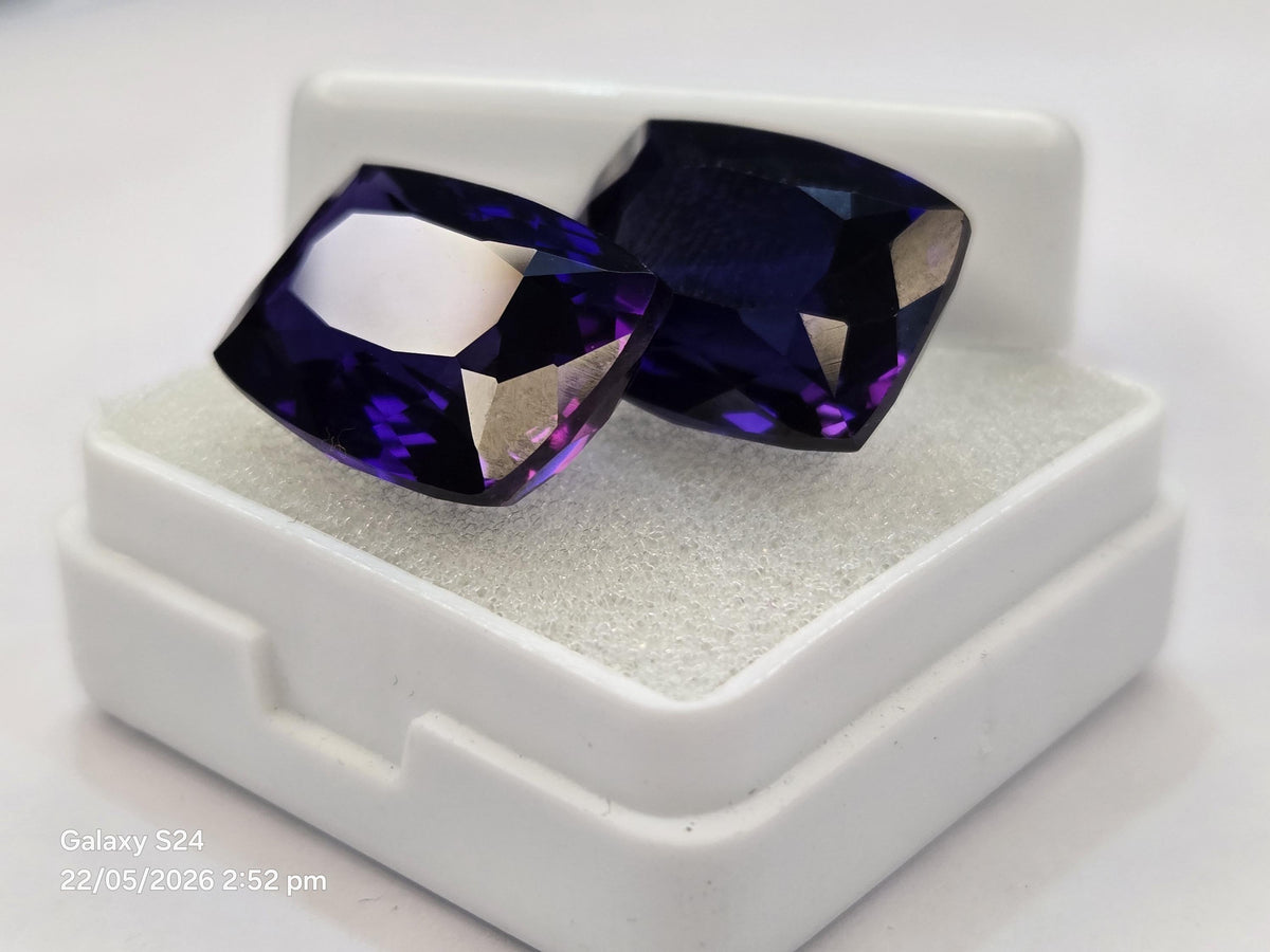 Certified Blue Tanzanite Gemstones, 26-27 Ct Cushion Cut Matching Pair for Jewelry Making