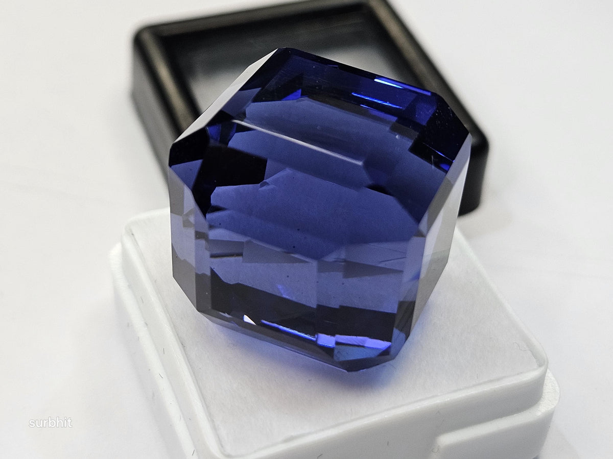 Blue Tanzanite Cube Cut Gemstone, 65 ct Faceted Stone