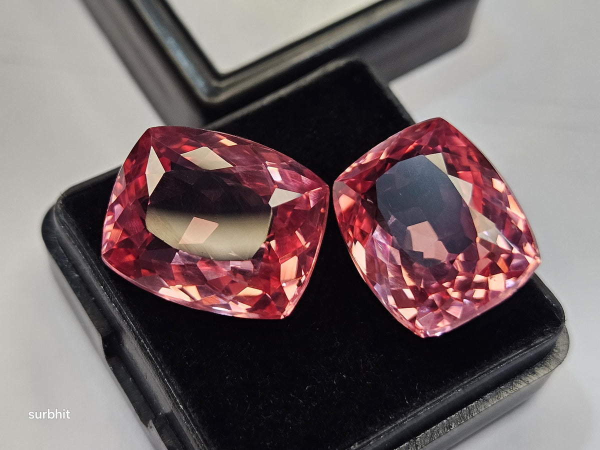 Padparadscha Sapphire Pair, 26-27 ct Cushion Cut Loose Gemstones