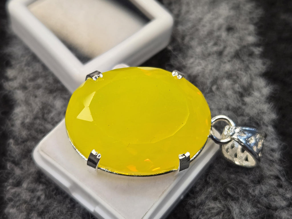 Yellow Opal Locket Pendant, Oval Cut Gemstone, 75-78 Ct Lab Created