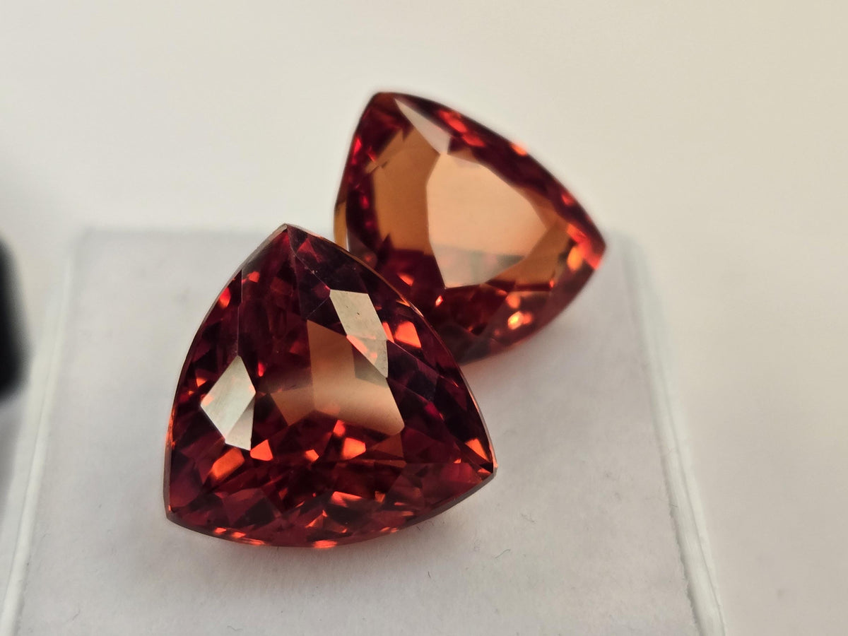 Pair Trillion Cut Padparadscha Sapphire, 18+ Ct Loose Gemstones
