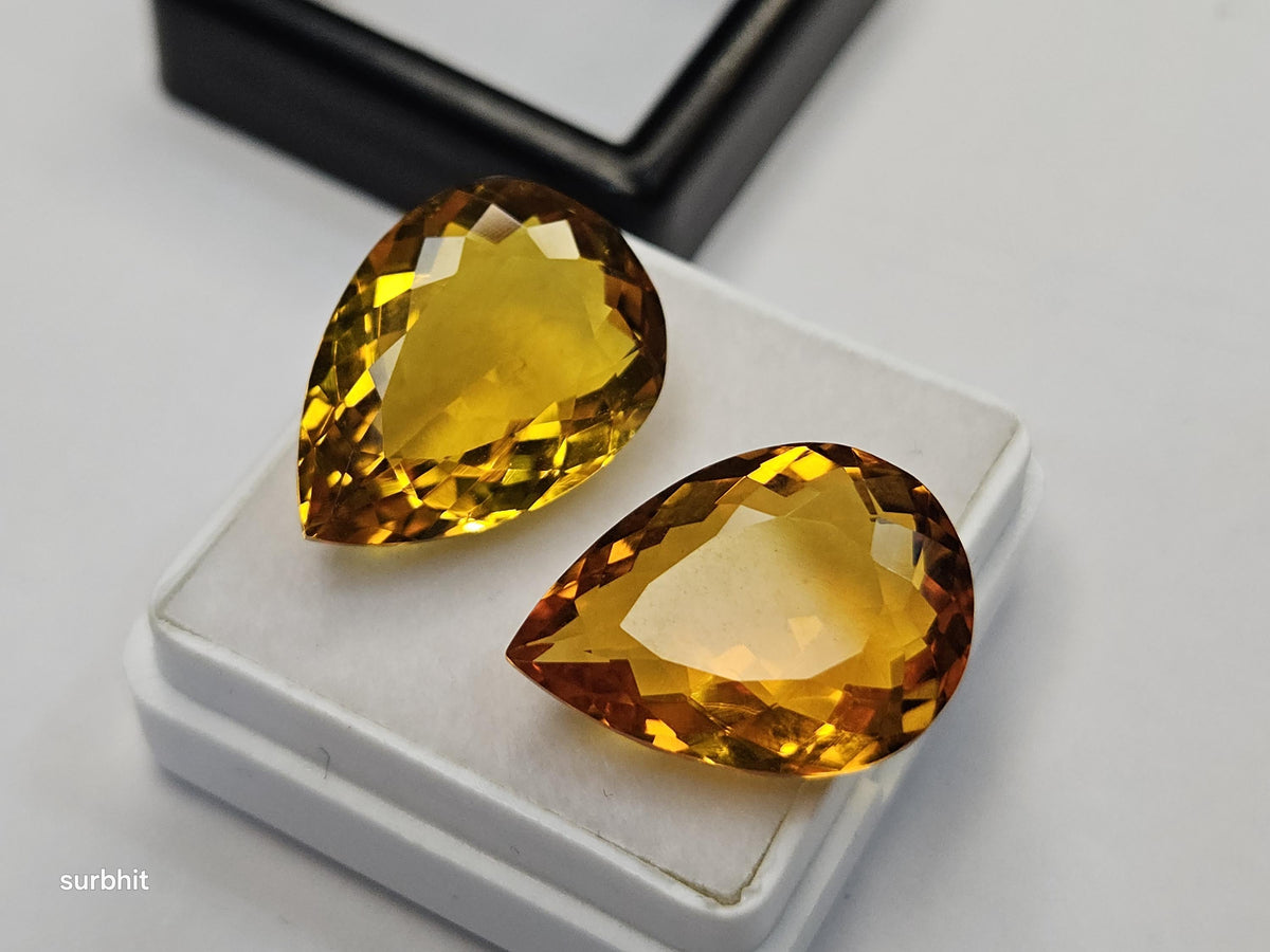 Certified Pear Cut Yellow Citrine Gemstones – 18-19 Ct Loose Pair for Jewelry