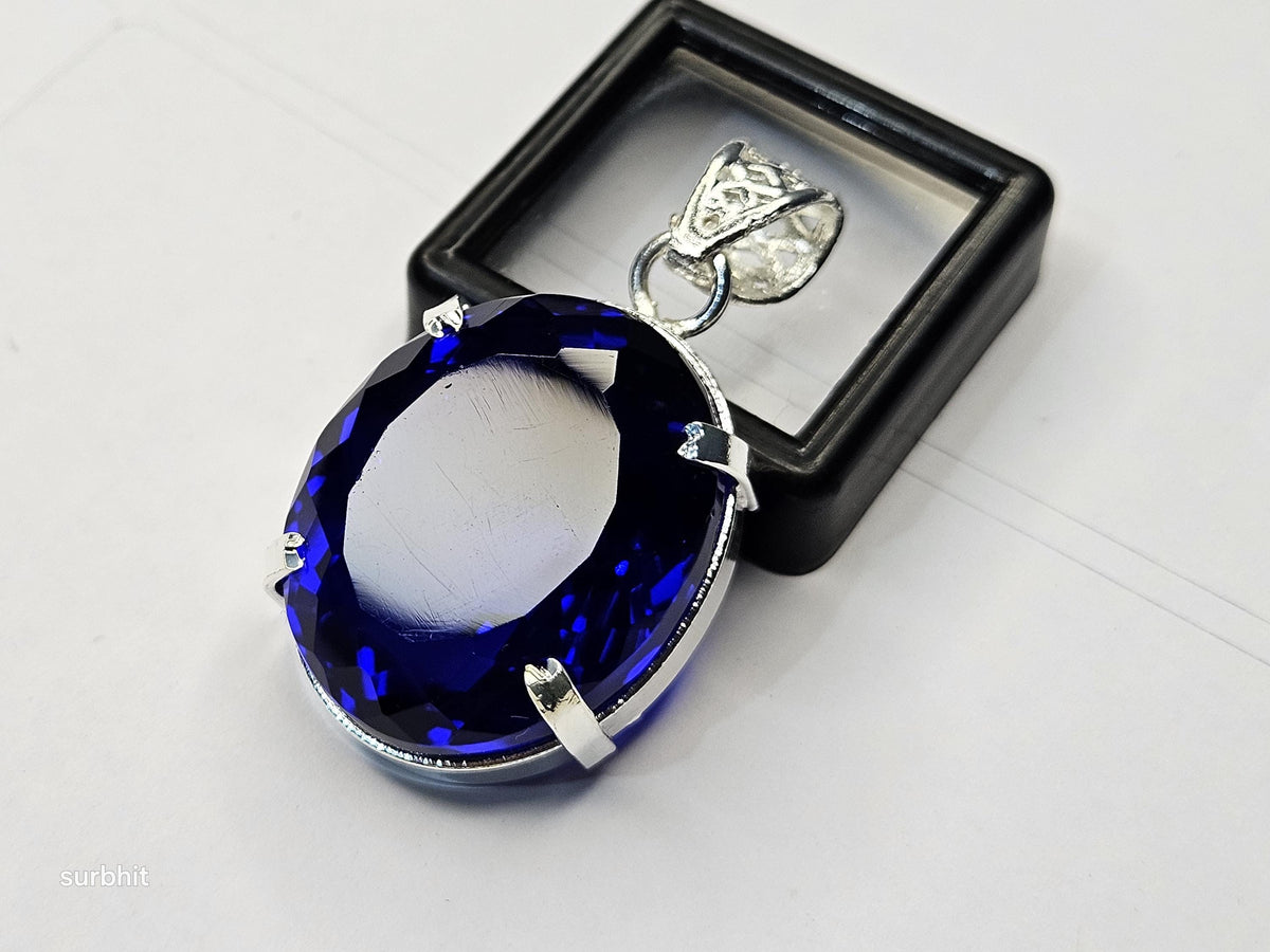 Oval Blue Topaz Pendant, 72-74 Ct Brazilian Gemstone, Locket Style