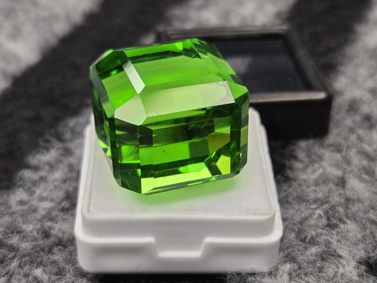 Cube Cut Green Topaz Gemstone, Lab Created, 70+ Carats